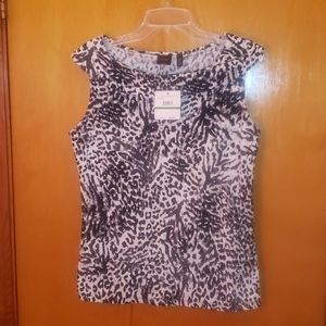 Rafaella Animal print top white black gray Large